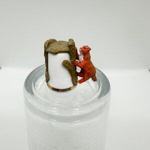 Vintage Cat Kitten Thimble Porcelain Pewter Mini Sculpture Collection Ginger